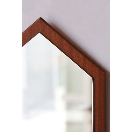Image 1 of Miroir à diamants vintage encadré de teck, 1960