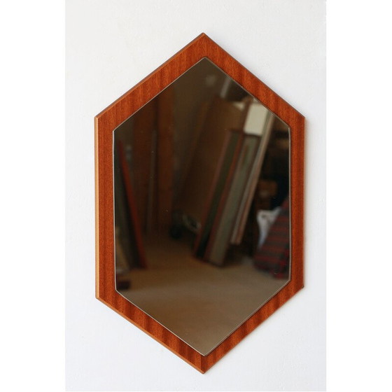 Image 1 of Miroir à diamants vintage encadré de teck, 1960