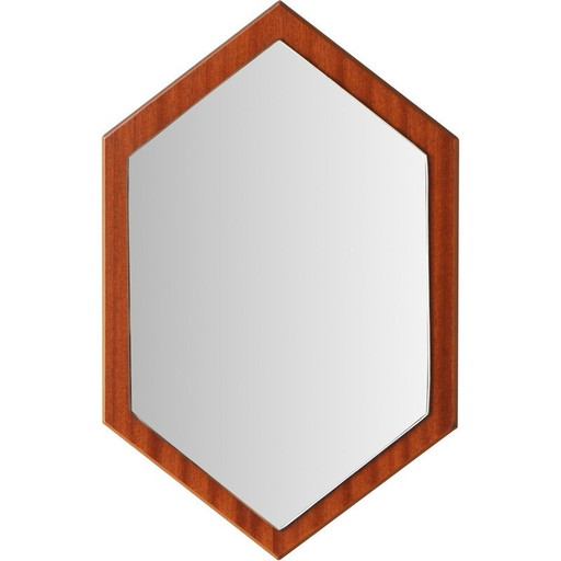 Miroir à diamants vintage encadré de teck, 1960