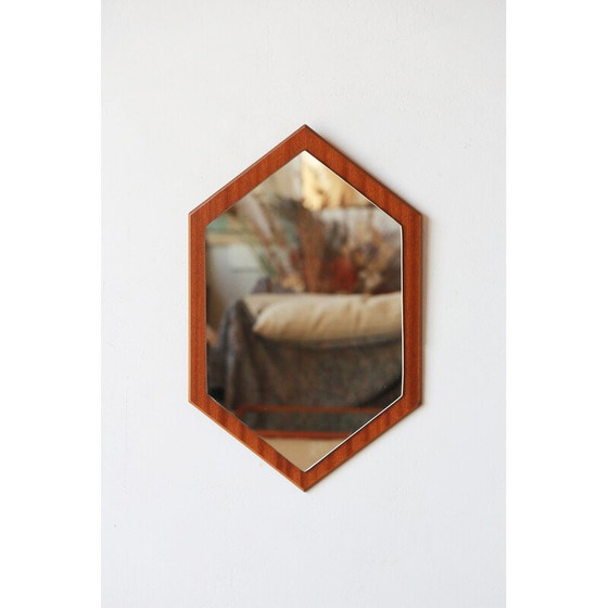Image 1 of Miroir à diamants vintage encadré de teck, 1960