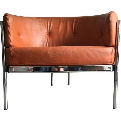 Fauteuil vintage SZ18 en cuir beige par Hans Ell pour 'T Spectrum, Pays-Bas 1970