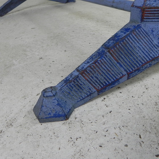 Image 1 of Table de bistrot art déco avec structure en fonte et plateau en pin, années 1930