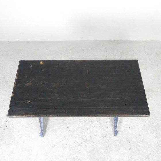 Image 1 of Table de bistrot art déco avec structure en fonte et plateau en pin, années 1930