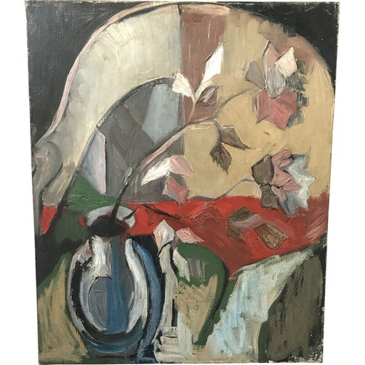 Huile sur toile vintage Bouquet de fleurs