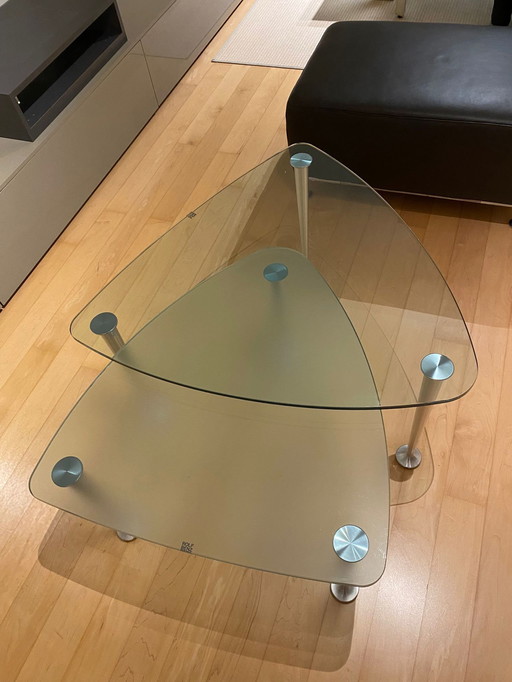 Ensemble de 2 tables basses Rolf Benz en verre/verre laiteux