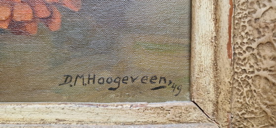 Image 1 of Fleurs en vase - Hortensias, Zinnias & Fleur d'or - Peintre D.M. Hoogeveen