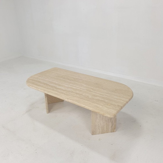 Image 1 of Table basse italienne vintage en travertin, 1980