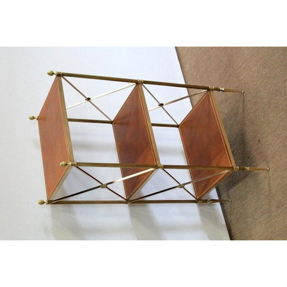 Image 1 of Etagère vintage avec 3 plateaux en laiton et bois pour Maison Jansen, 1970
