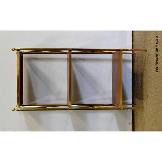 Image 1 of Etagère vintage avec 3 plateaux en laiton et bois pour Maison Jansen, 1970