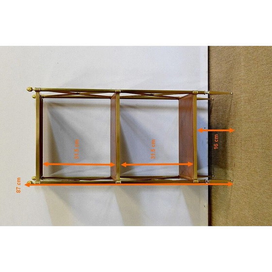 Image 1 of Etagère vintage avec 3 plateaux en laiton et bois pour Maison Jansen, 1970