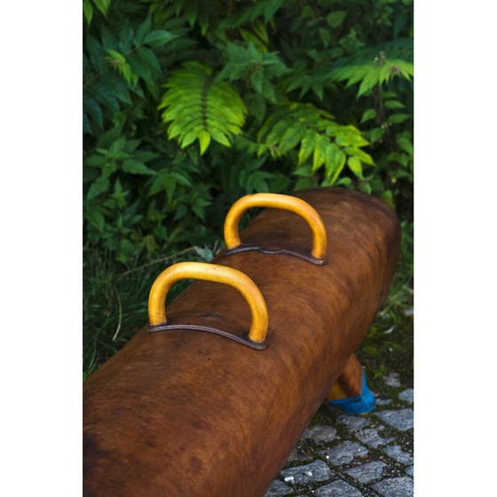 Image 1 of Banc de gymnastique vintage en cuir avec poignées en bois, années 1920
