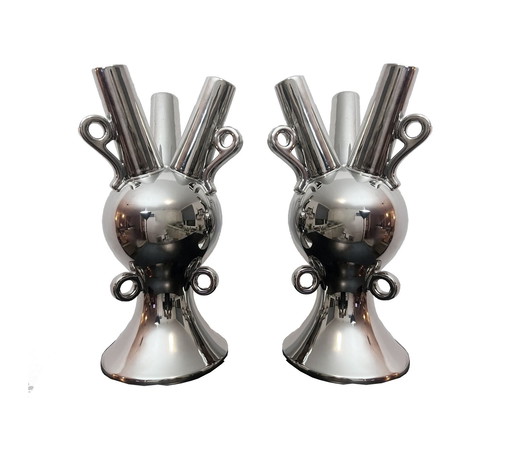 Grands Vases Vintage • Céramique Chromée • Xxl • 1990