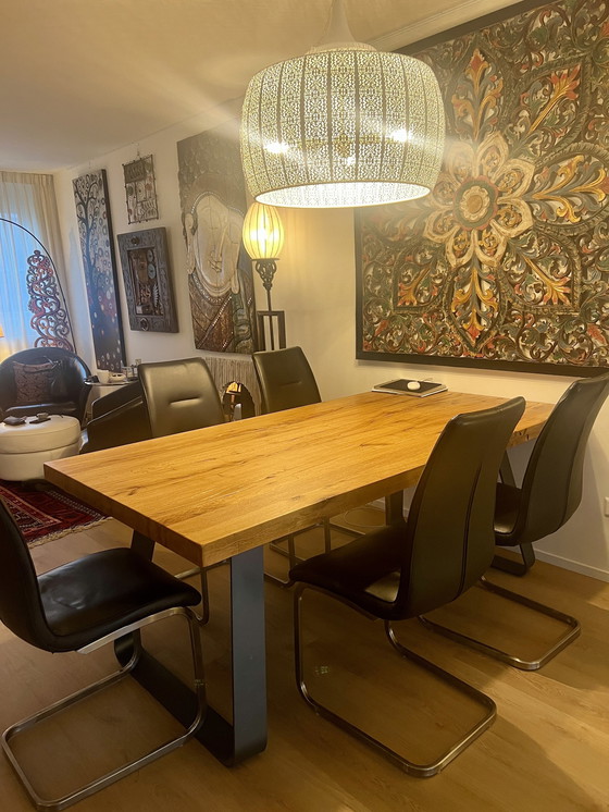 Image 1 of 6 chaises de salle à manger en cuir noir