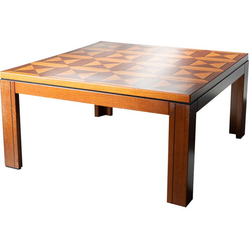 Table basse vintage "Fox Hunt" en cerisier incrusté, 1970