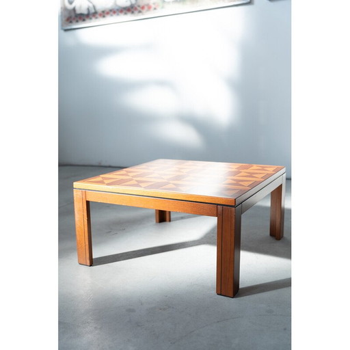 Table basse vintage "Fox Hunt" en cerisier incrusté, 1970