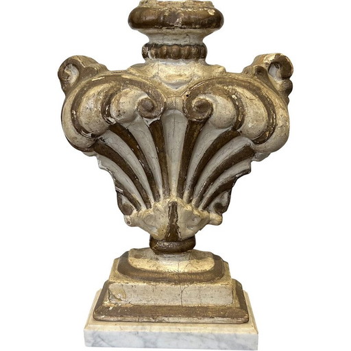 Sculpture vintage en bois sur socle en marbre de Carrare, Italie