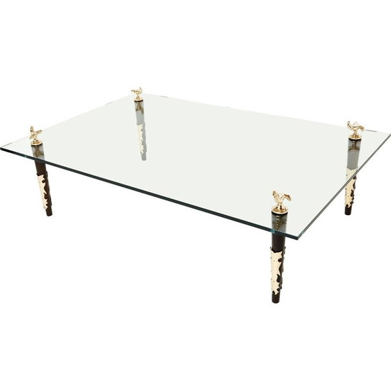 Image 1 of Table basse vintage en acajou, bronze et verre "Quatuor" par Garouste et Bonetti, 1995