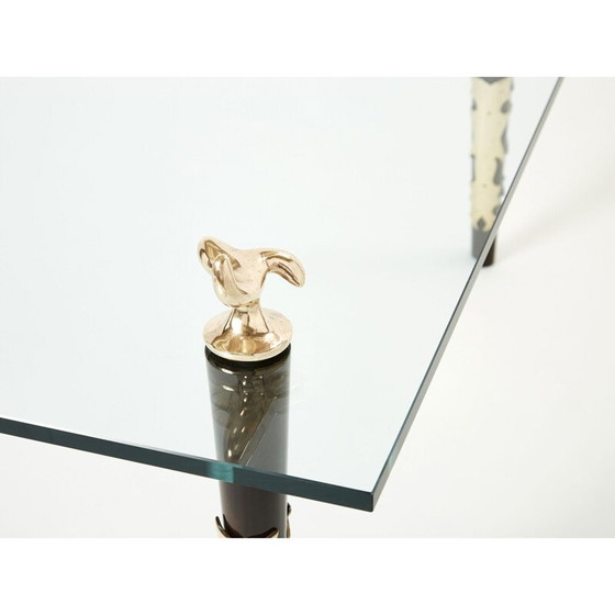 Image 1 of Table basse vintage en acajou, bronze et verre "Quatuor" par Garouste et Bonetti, 1995