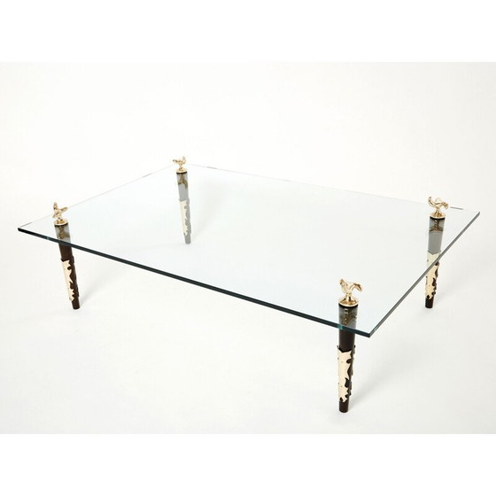 Image 1 of Table basse vintage en acajou, bronze et verre "Quatuor" par Garouste et Bonetti, 1995