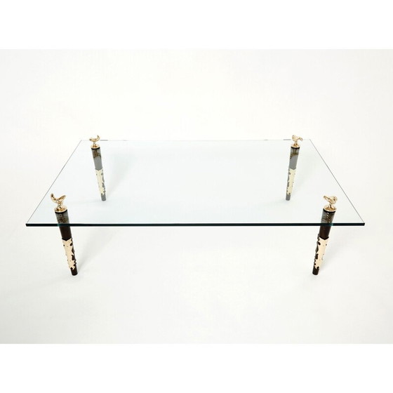 Image 1 of Table basse vintage en acajou, bronze et verre "Quatuor" par Garouste et Bonetti, 1995