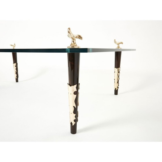 Image 1 of Table basse vintage en acajou, bronze et verre "Quatuor" par Garouste et Bonetti, 1995