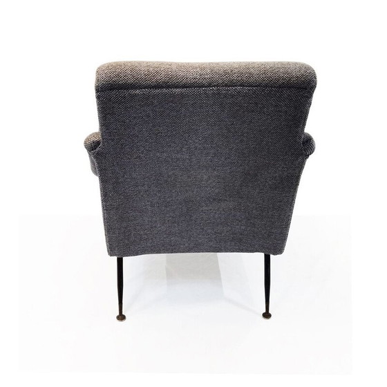 Image 1 of Fauteuil vintage avec pieds en laiton et revêtement en tissu gris, années 1950