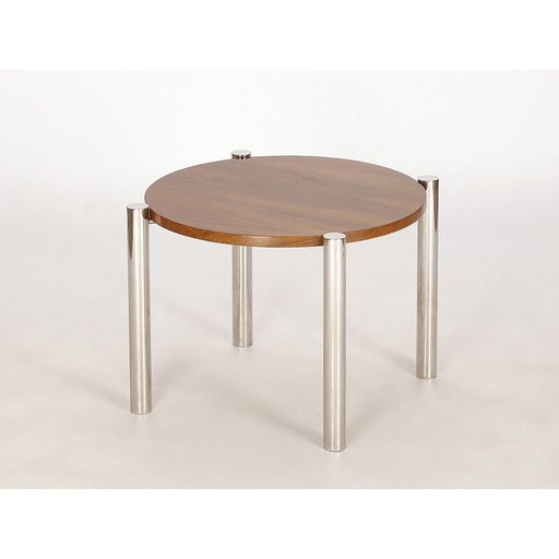 Table basse vintage en chrome, bois et noyer, 1930
