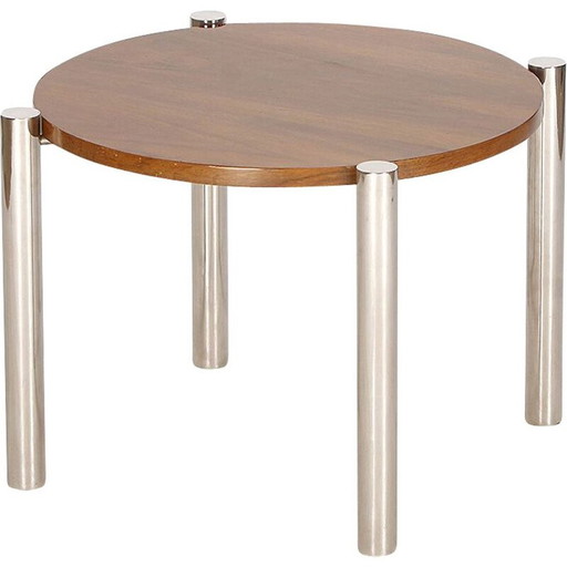 Table basse vintage en chrome, bois et noyer, 1930