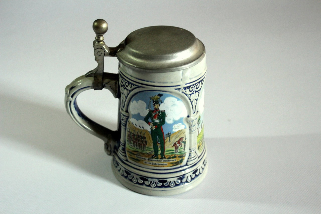 Bière Stein En Céramique Vintage Avec Couvercle En étain Par Gerz Années 1960