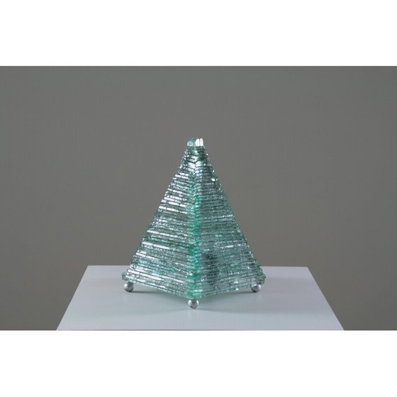 Image 1 of Lampe pyramidale vintage en verre et métal, 1970