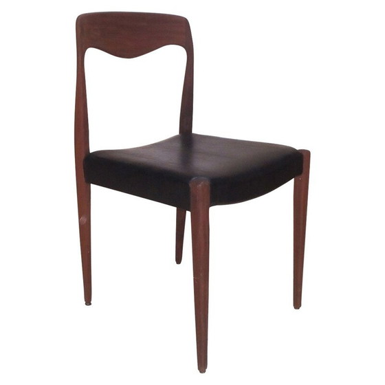 Image 1 of Ensemble de 8 chaises scandinaves en teck et simili cuir - années 1950