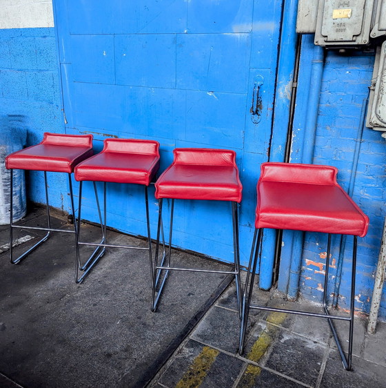 Image 1 of 4X Tabourets de bar en cuir et chrome, Allermuir