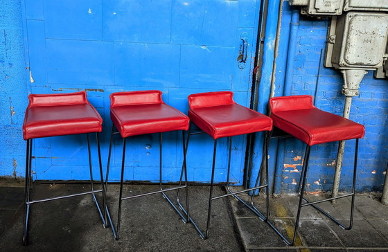 Image 1 of 4X Tabourets de bar en cuir et chrome, Allermuir