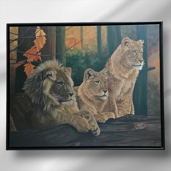 Image 1 of Peinture acrylique Lions 80X100 Cm