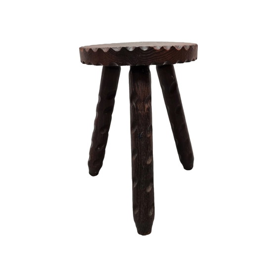 Image 1 of Tabouret tripode en bois français vintage