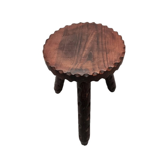 Image 1 of Tabouret tripode en bois français vintage