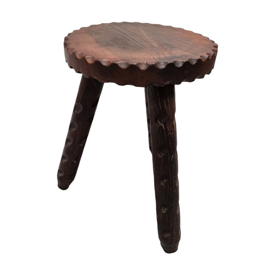 Image 1 of Tabouret tripode en bois français vintage