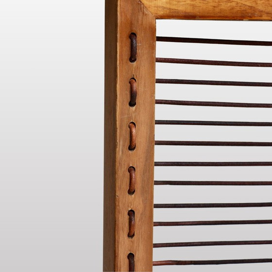 Image 1 of Ensemble de 8 fauteuils vintage en bois et sièges en cuir, Italie 1960