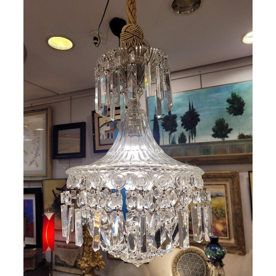 Image 1 of Lustre vintage en cristal taillé et facetté, Italie