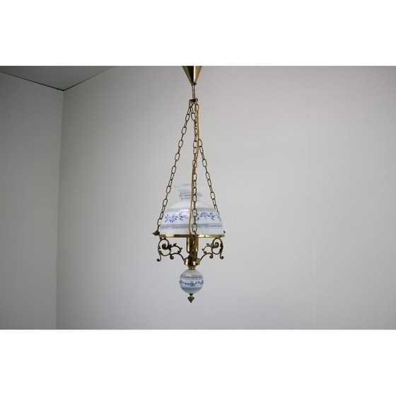Image 1 of Lampe suspendue vintage "Cibulak" en laiton et verre, Tchécoslovaquie 1960