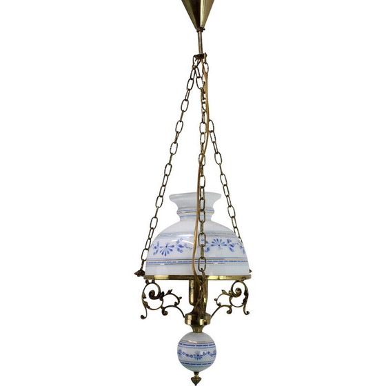 Image 1 of Lampe suspendue vintage "Cibulak" en laiton et verre, Tchécoslovaquie 1960