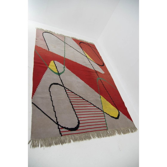 Image 1 of Tapis abstrait vintage en laine, Tchécoslovaquie, années 1950