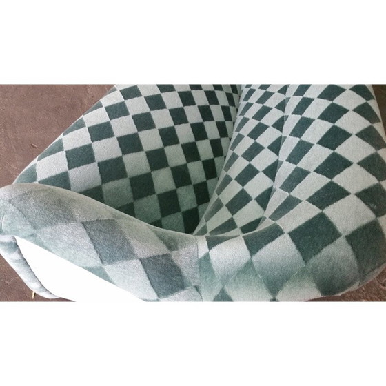 Image 1 of Canapé bleu turquoise à motifs de losanges - années 1950