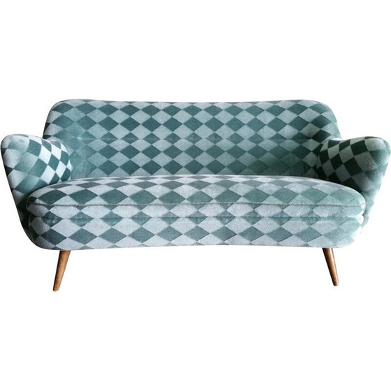 Image 1 of Canapé bleu turquoise à motifs de losanges - années 1950