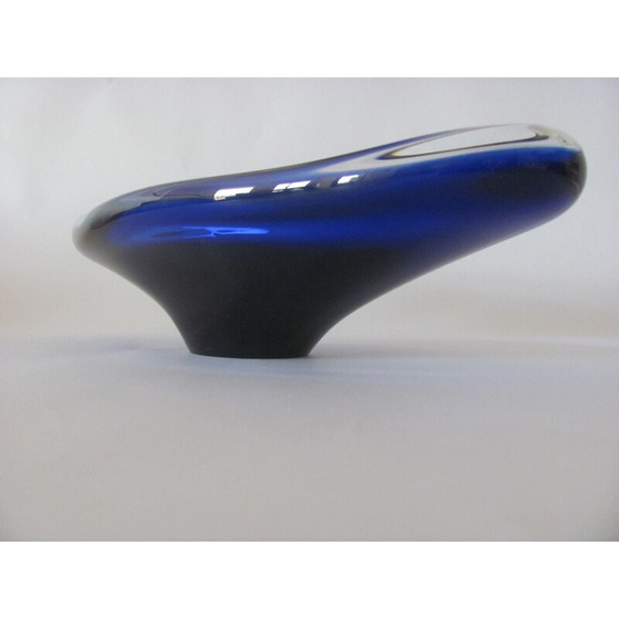 Image 1 of Bol ovale vintage en verre bleu, Tchécoslovaquie 1960