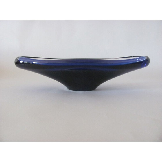 Image 1 of Bol ovale vintage en verre bleu, Tchécoslovaquie 1960