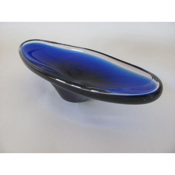 Image 1 of Bol ovale vintage en verre bleu, Tchécoslovaquie 1960