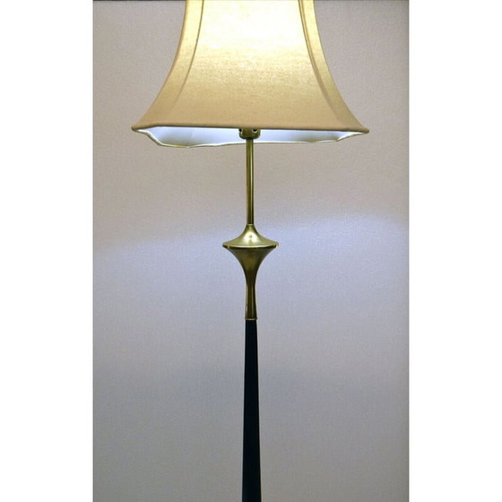 Image 1 of Lampadaire vintage en laiton et acajou, années 1950