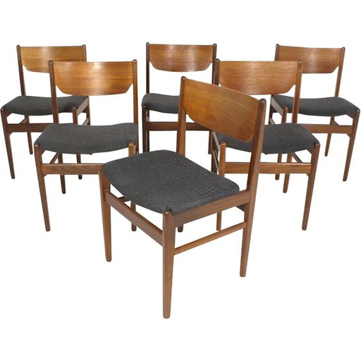 Ensemble de 6 chaises vintage en teck, Danemark, 1960
