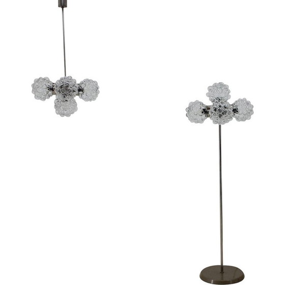 Image 1 of Lampadaire et lustre vintage en acier chromé et verre, Tchécoslovaquie 1970